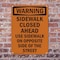 Signmission Sidewalk Closed Ahead Use Sidewalk OSHA Warning Sign, Plastic, 7in W x 10in L, 2PK OS-2PACK-WS-P-710-V-13528 - alternate 5
